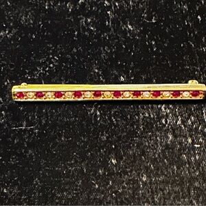 Swarvoski Gold and Red Bar Brooch / Bar Pin